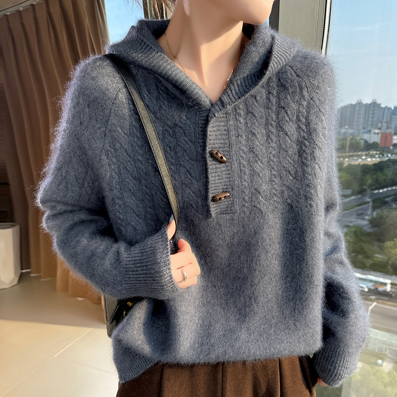 100% 순수 밍크 캐시미어 니트 후드 스웨터 여성용  - Wool Coat Peacoat 리뷰 및 가격